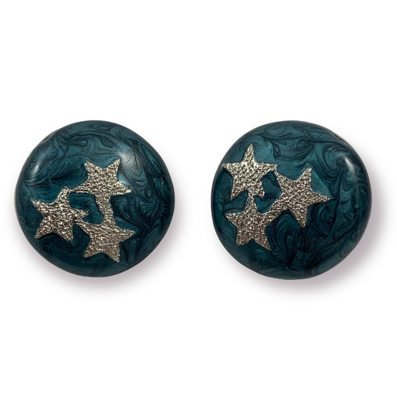 ❌SOLD❌ Vintage blue enamel with silver stars earrings - Picture 10 of 11
